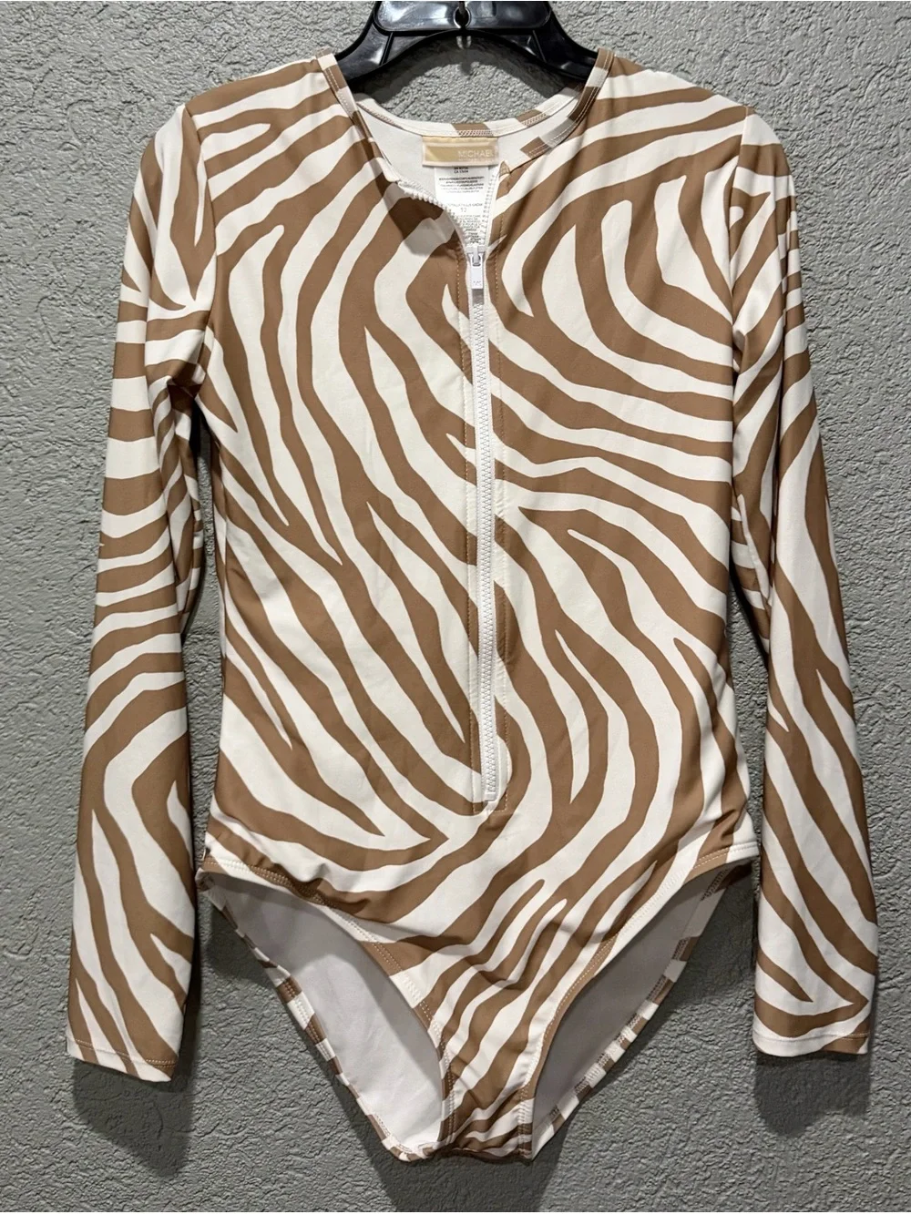 MICHAEL Michael Kors Beige and White Zebra-Print Long-Sleeve One-Piece